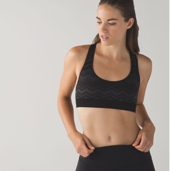 Lululemon Ebb & Flow Racerback Bra Reversible Heathered Black - Picture 2 of 5